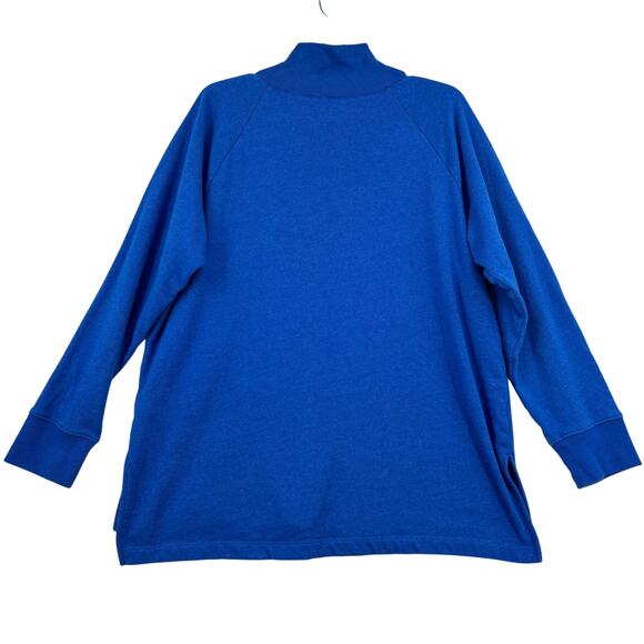 J. Crew Fleece Sweatshirt Size XL Blue Button Mock Neck Pullover Raglan Sleeve - Picture 8 of 11